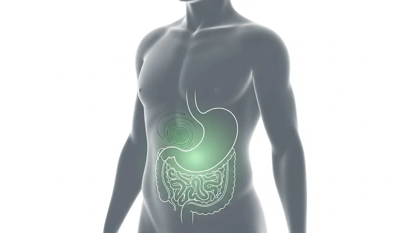 Illustration-style clinical image representing nausea, fullness, and GI changes on GLP-1 therapy